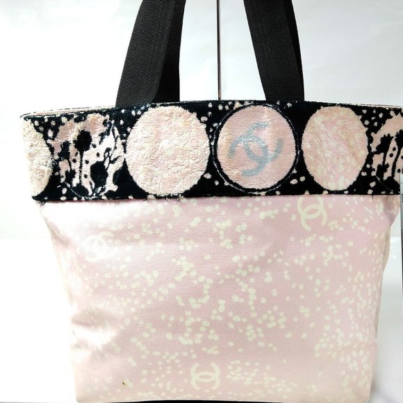 Chanel Pink X Black Terry Cloth Cc Logo Tote Bag - Picture 2 of 8